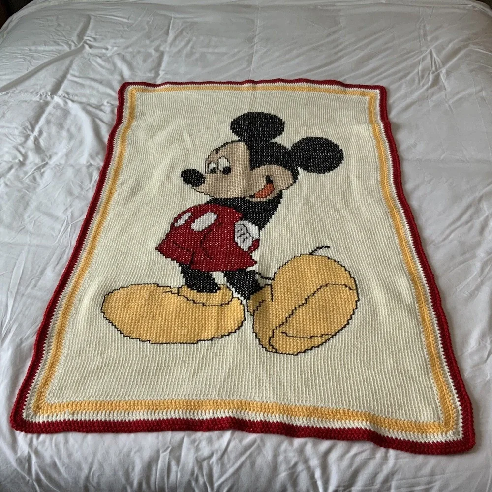 Mickey Mouse Blanket Throw Handmade Crocheted 80s Baby Toddler Blanket